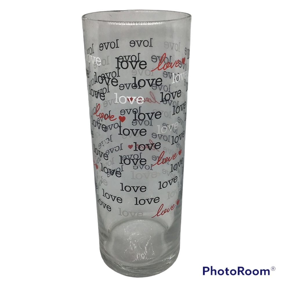 Valentine’s Vase Clear Glass Love with Hearts Cylinder Valentine red white black